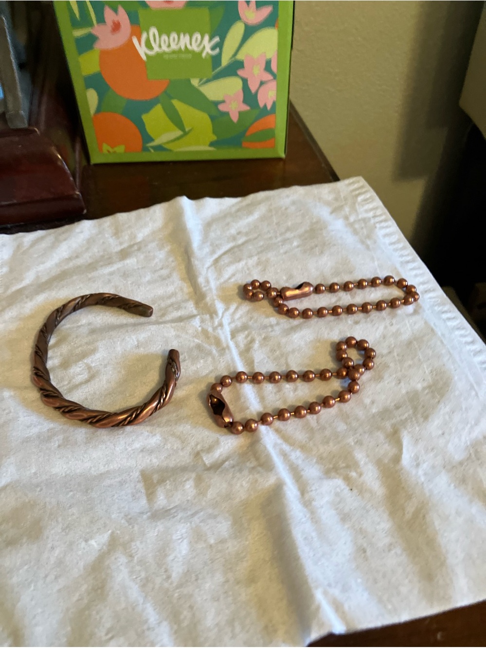Copper-Tone Twisted Cuff Bracelet and Beaded bracelet Set